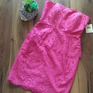 NWT Calvin Klein pink lace strapless peplum dress